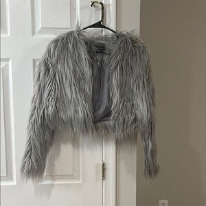 PrettyLittleThing Gray Teddy Jacket Plush Faux Fur